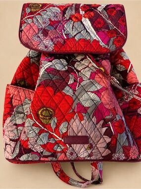 Rare Vera Bradley Bohemian Blooms Quilted Flap Drawstring Backpack